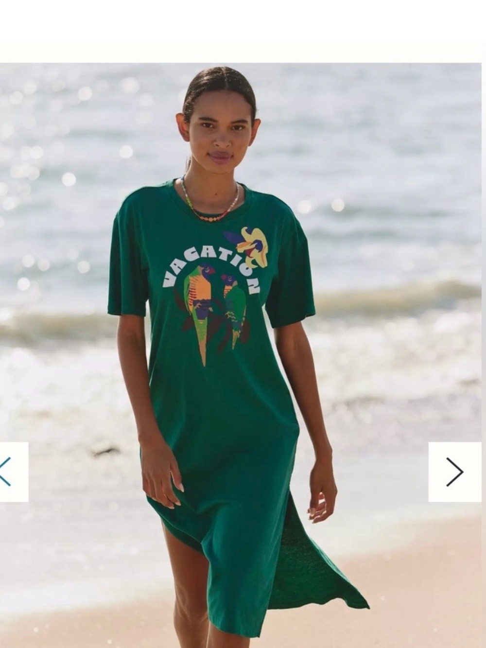 Green 'Vacation' Parrot Graphic Tee Dress - CELANDINE - Picture 2 of 6
